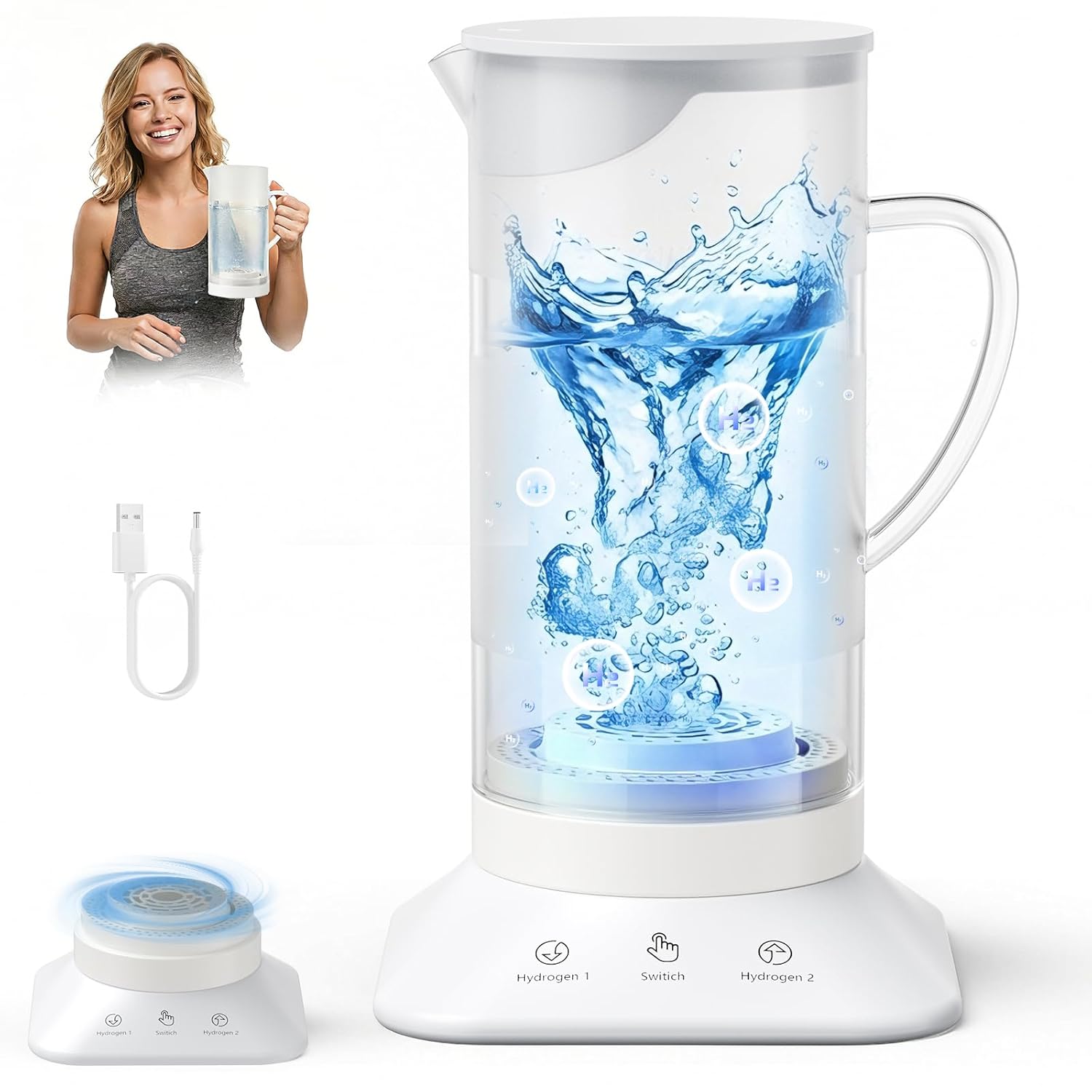 1.2L hydrogen water bottle, hydrogen ionizer with 1200ppb & 2800ppb, hydrogen generator in 6 minutes, hydrogen generator for home, office and sports