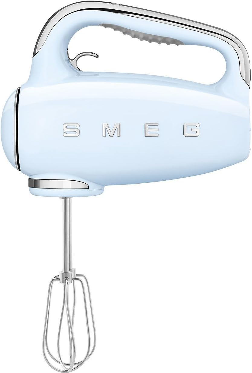Smeg, HMF01PBEU Electric Mixer, 9 Speed ​​Levels, Turbo Function, Smooth Start / Start-Up System, 4 Whips, 2 Ganci Mixers and Coated, 250 W, Blue