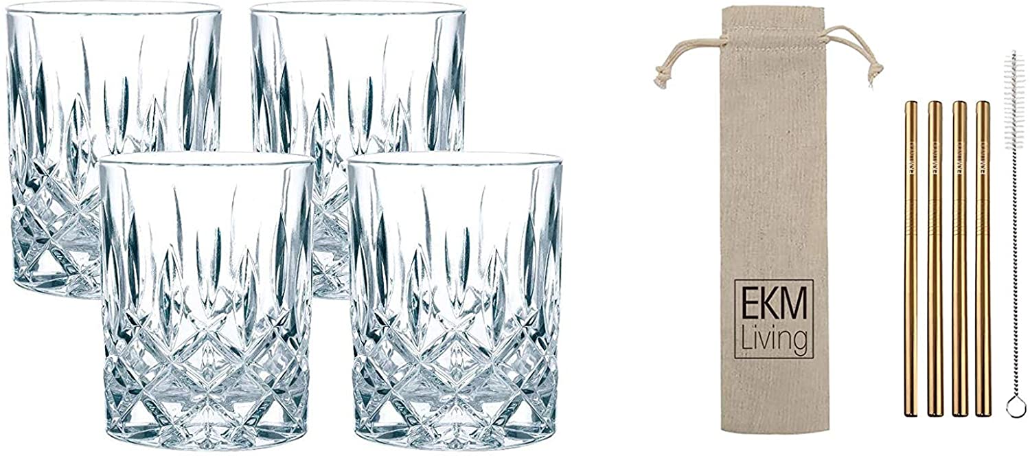 Spiegelau & Nachtmann x EKM Living Noblesse 4-Piece Long Drink Whisky Set with EKM Living Stainless Steel Straws Short