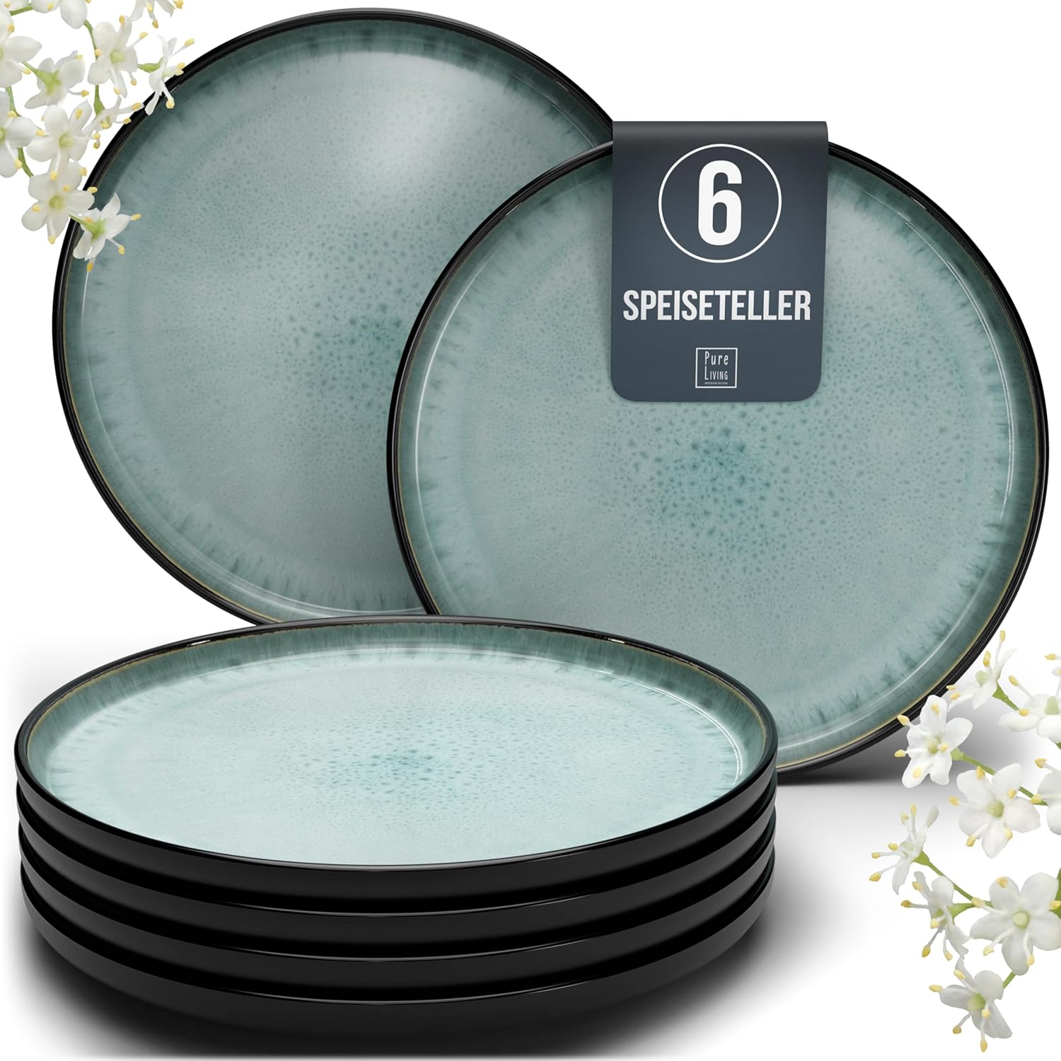 Pure Living Ibiza Large Stoneware Plates for 6 People, Mediterranean Dinner Plate Set, ‘Very Good’ in Test, Dishwasher and Microwave-Safe, Scratch-Resistant, Stylish Dinner Plate Set, Sage Green