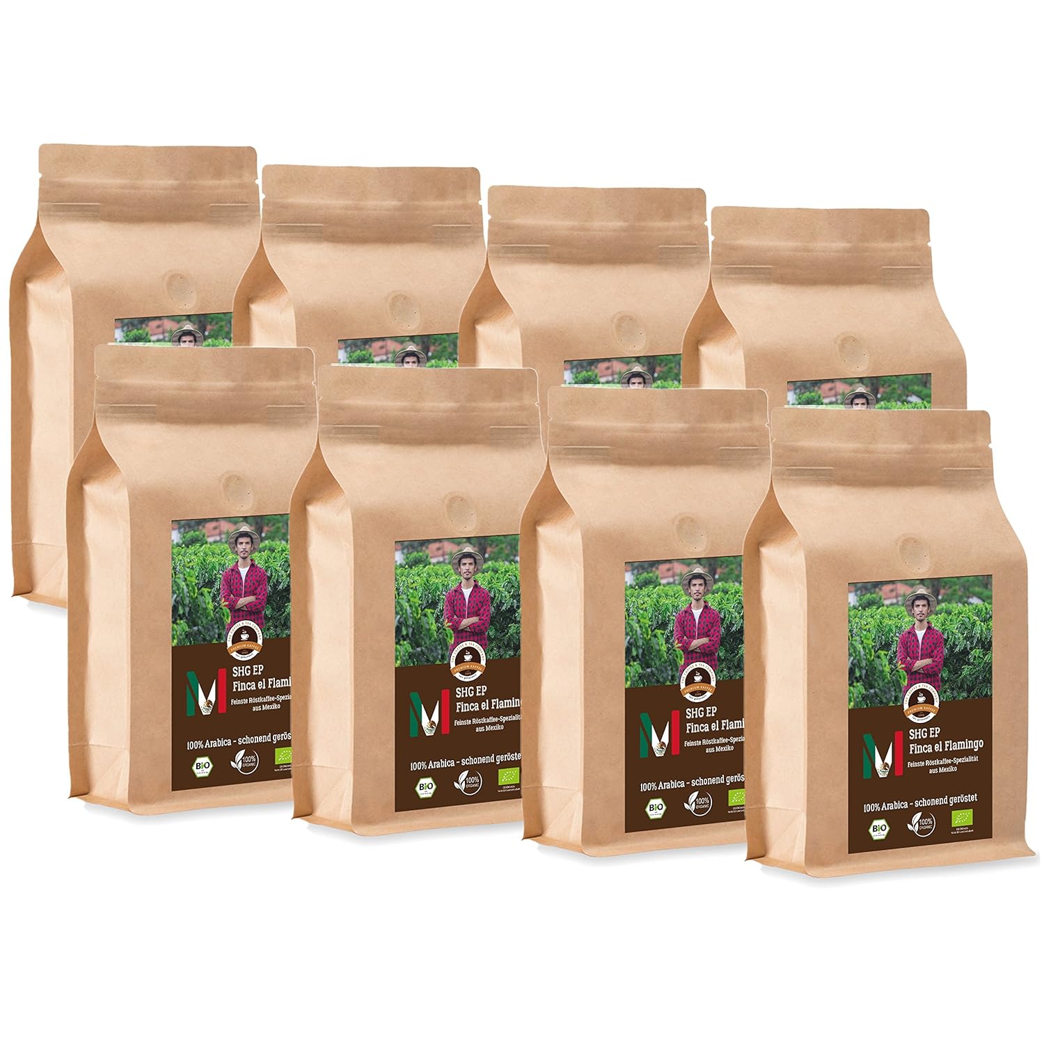 Kaffee Globetrotter Coffee Globetrotter - Bio Mexico Finca El Flamingo - 8 x 1000 g Whole Bean - for Fully Automatic Coffee Grinder - Roasted Coffee from Organic Cultivation | Gastropack Economy Pack