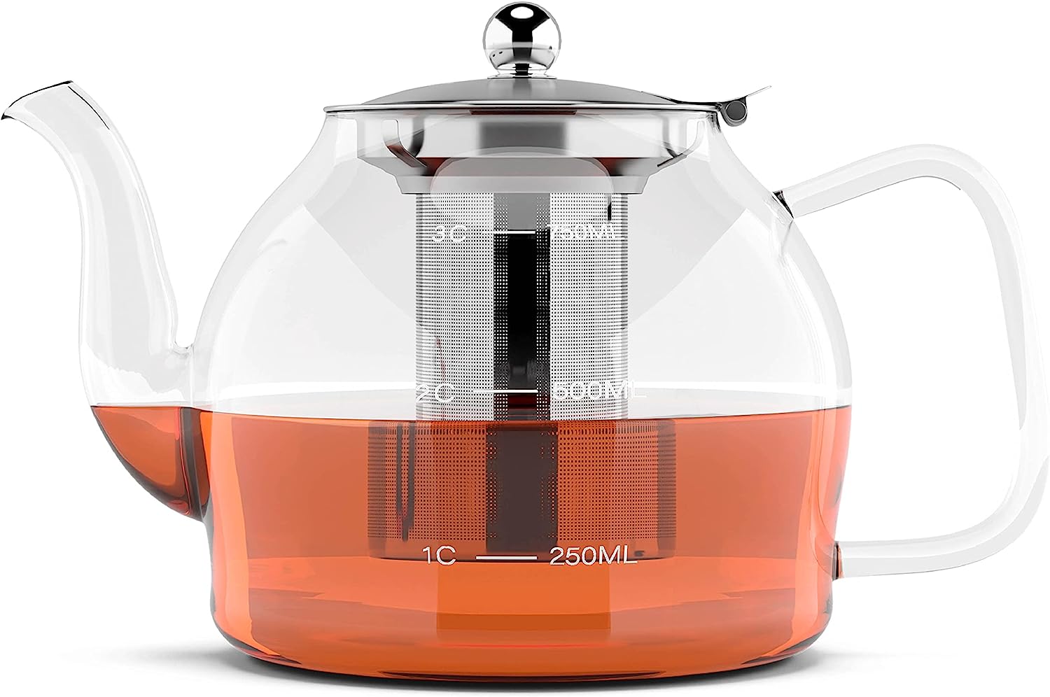 HEFTMAN Glass Teapot 800ml - Clear Glass Teapot with Loose Tea Infuser for 2-4 Cups Heat Resistant Borosilicate Glass with Drip Free Spout and Removable Stainless Steel Strainer/Lid