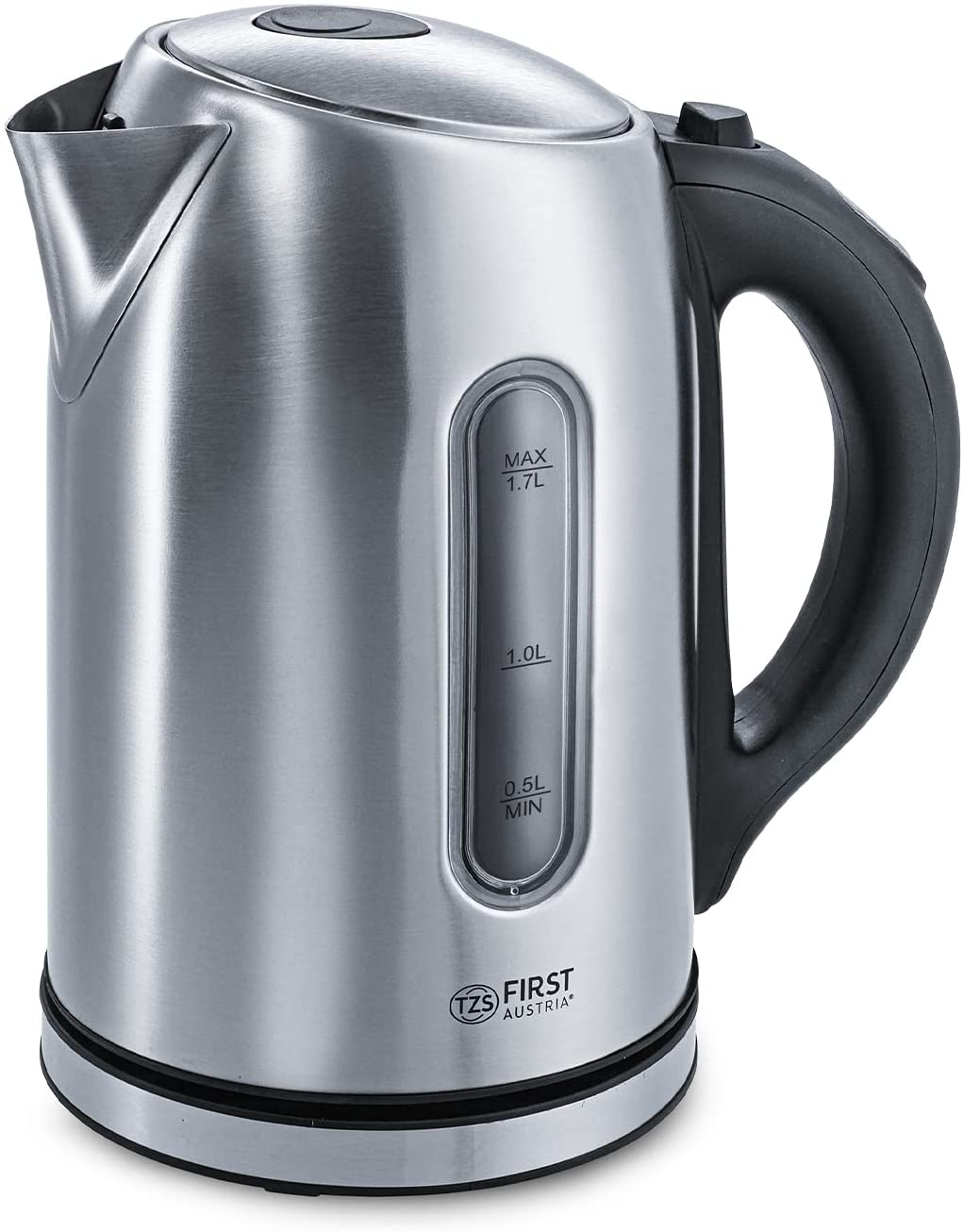 TZS First Austria Stainless Steel Kettle 2200 W, 1.7 L, Temperature Setting 60-100 Degrees, Keep Warm Function, Limescale Filter, Concealed Heating Element, LED Lighting Colour