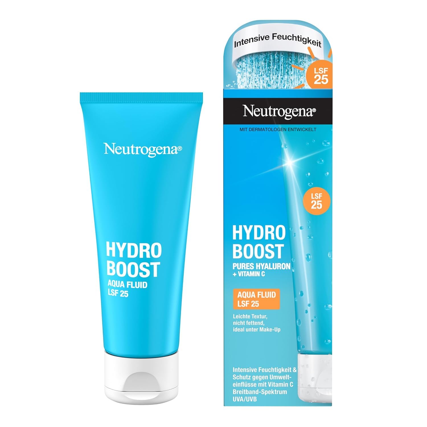 Neutrogena Hydro Boost Aqua Fluid SPF 25 Light Face Care Moisturizing Fluid with Hyaluronic & Vitamin C for All Skin Types, 50 ml
