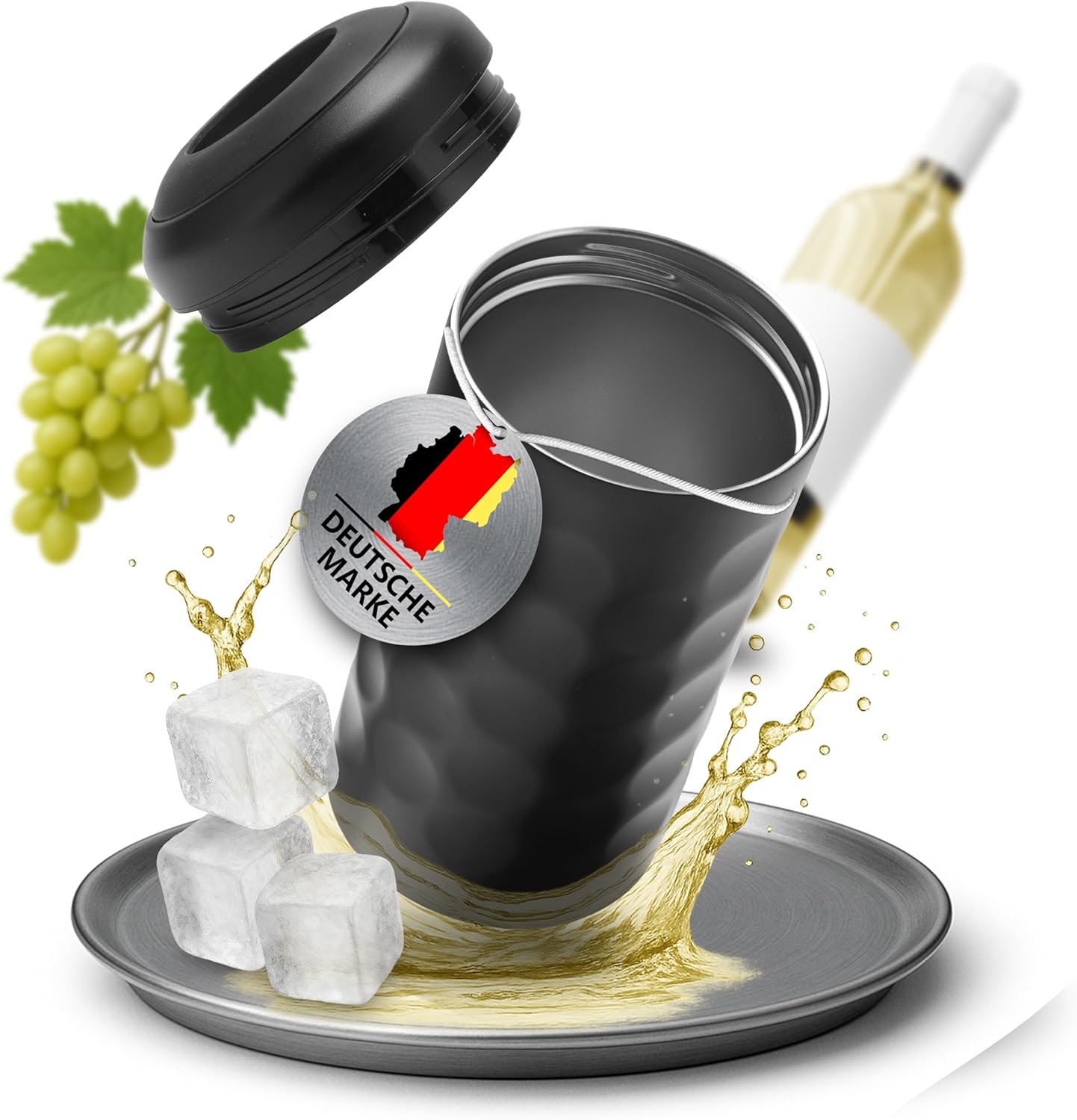 Stainless Steel Wine Cooler - Stylish Pouring Directly in the Cooler - No Ice | Vacuum Insulated Bottle Cooler for Wine, Sparkling Wine, Champagne - Double-Walled (Black)