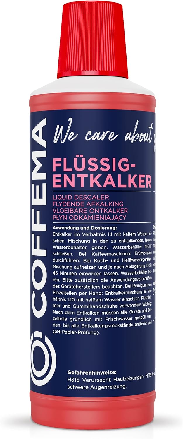 COFFEMA Liquid Descaler for Fully Automatic Coffee Machines - 1 x 500 ml - with Practical Colour Indicator - for Coffee and Espresso Machines, Pad and Capsule Machines and Hot Water Boilers