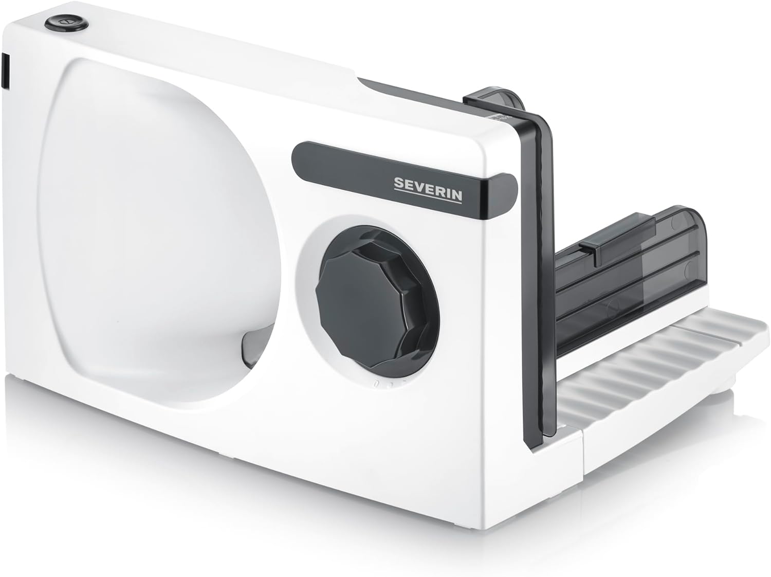 SEVERIN AS 3912 All-Slicer for Bread, Cold Cuts or Cheese, Bread Slicer with Infinitely Adjustable Cutting Strength, Slicer with Finger Protection, White/Black