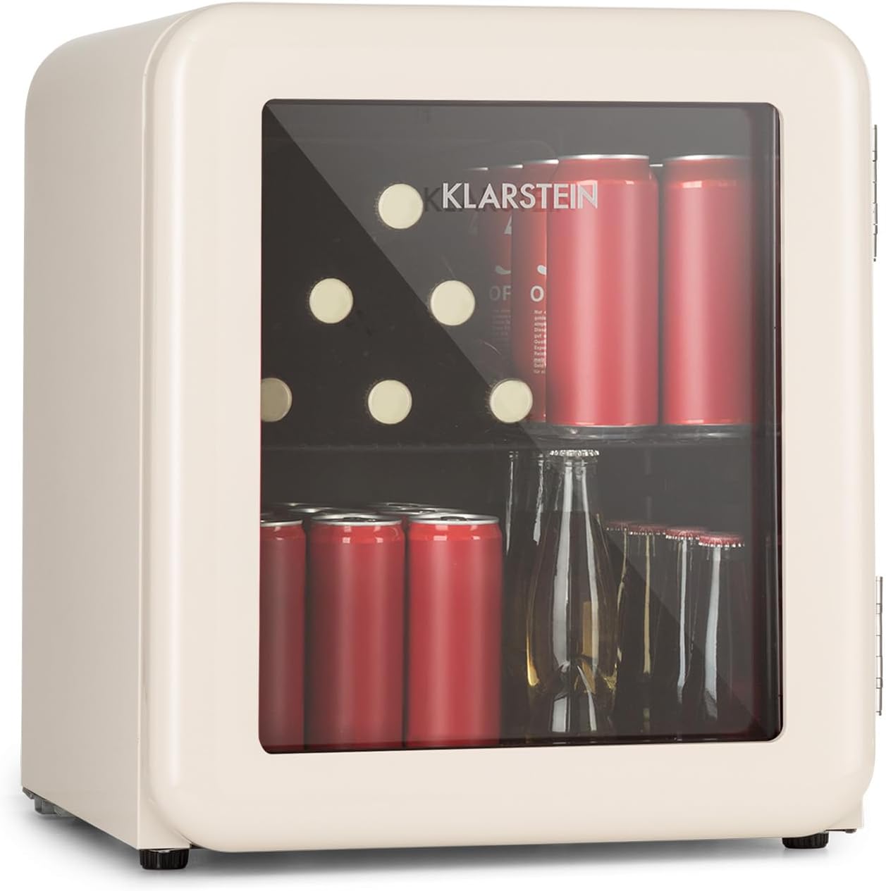 Klarstein Mini Fridge with Glass Door, 48L Mini Fridge for Room and Office, Drinks Fridge Small with Removable Shelf, Small Fridge, Indoor/Outdoor Fridge Quiet 0-10°C