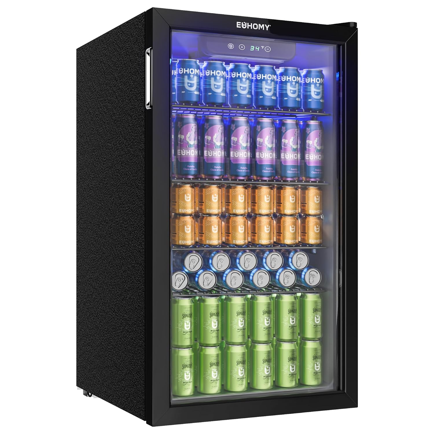 EUHOMY Beverage Refrigerator, Mini Fridge for 126 Cans with Glass Door, Small Fridge with Adjustable Shelves for Lemonade, Beer or Wine, for Home/Bar/Office, Black Stainless Steel