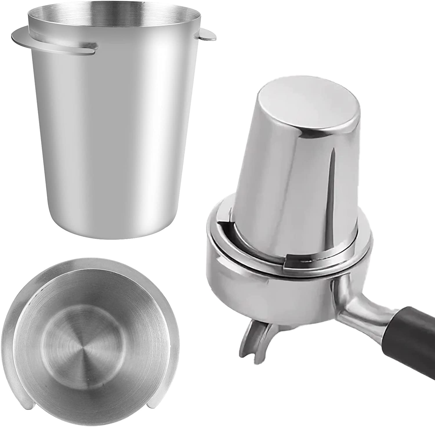 Famini Coffee Dosing Cup 58 mm, Coffee Dosing Funnel, Stainless Steel Coffee Portatilter Dosing Funnel Espresso of Ground Coffee Below Mill and Filter Holder, Dosing Cup for Espresso Machine (Silver)