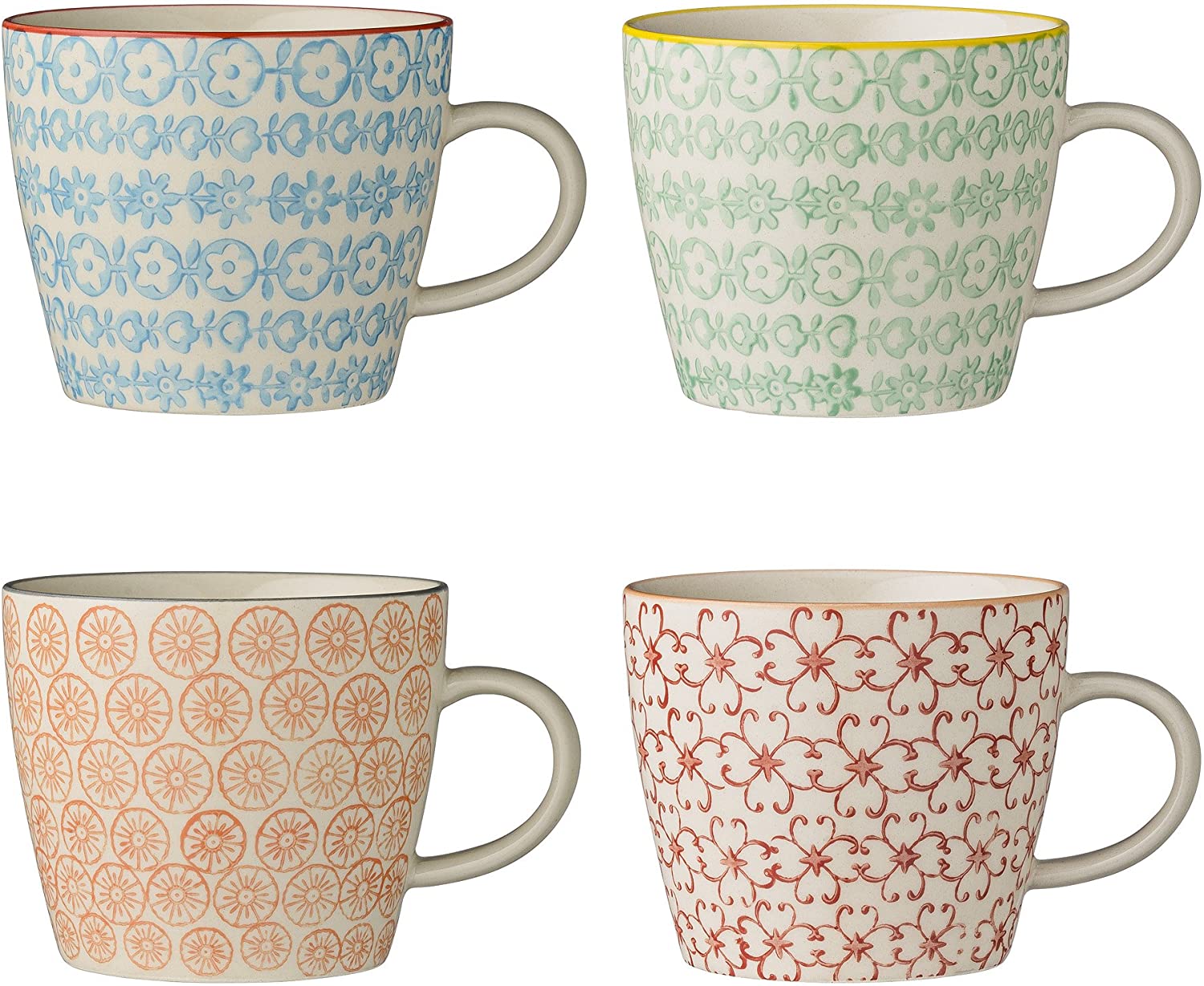 Bloomingville Carla Mugs Set of 4 Ceramic Red Green Blue Orange