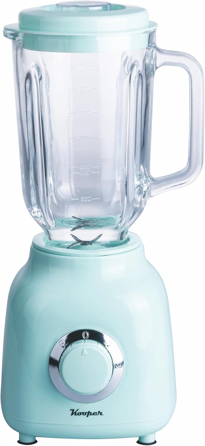 Villa d'Este Home Tivoli Electric Mixer Aquamarine Glass Measuring Cup 1.5L Stainless Steel Blades 2 Speed ​​500W Cooper