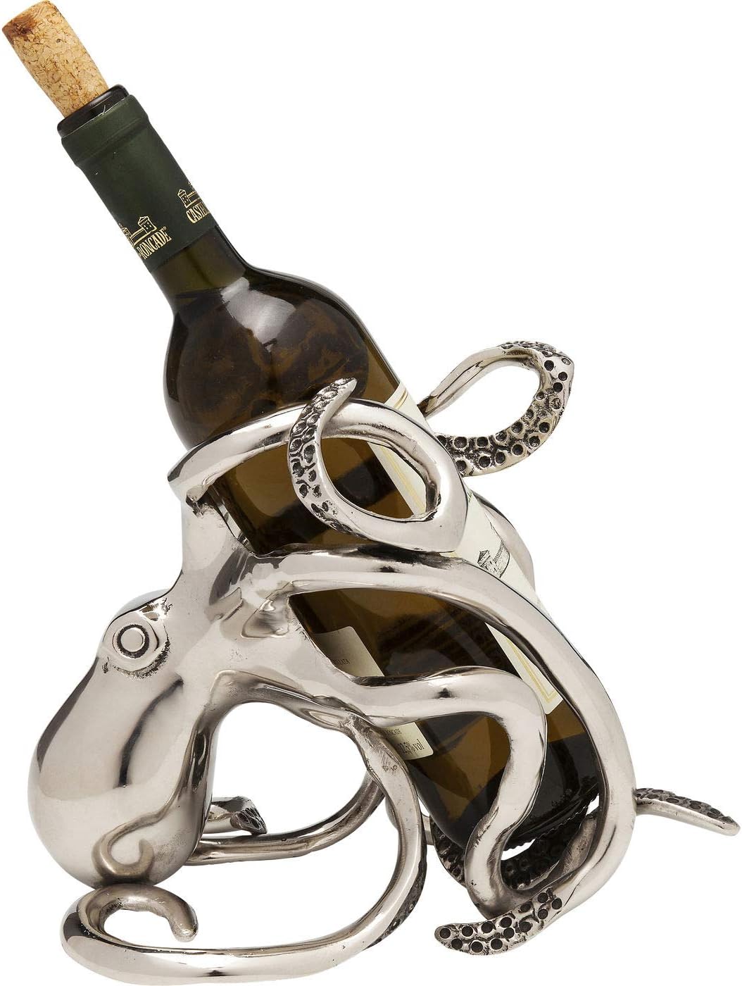 Kare Octopus Design Bottle Holder Silver Bottle Rack for Wine, Decorative Object, Aluminum Frame, 25 x 16 x 20 cm (H x W x D)