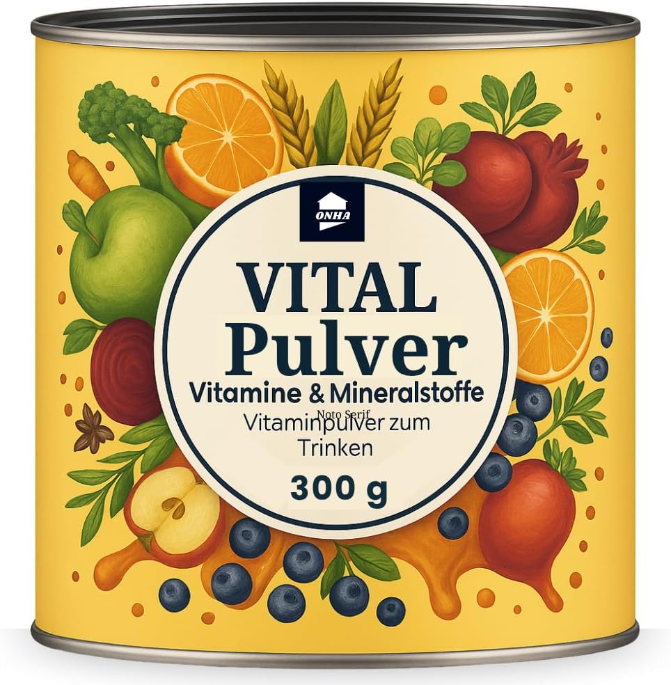 Vital Multivitamin Powder - with Zinc, Copper and Selenium - 50 Servings Vitamins & Minerals - 300 g with Superfoods and Plant Substances