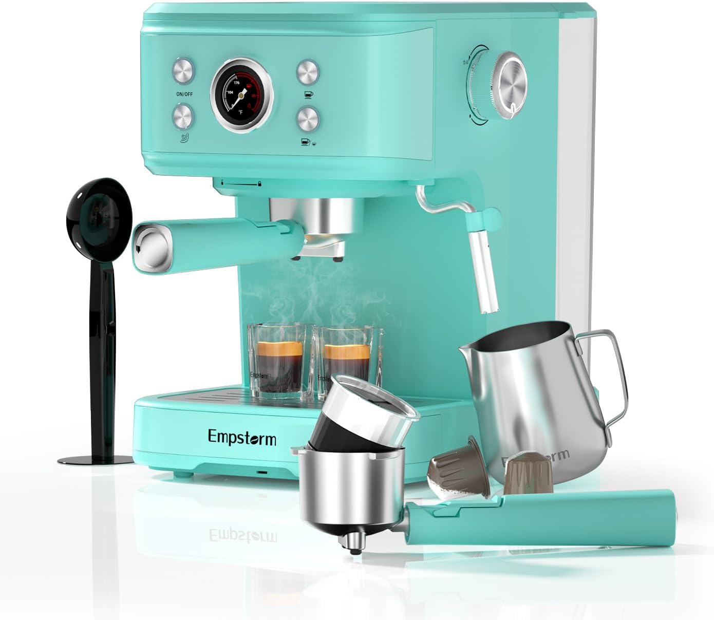 Espresso Portafilter Machine, Coffee Machine with Milk Frother, 20 Bar Espresso Machine, 2-in-1 Expresso Machine Portafilter Coffee Machine for Coffee Powder (Blue, EM-04E-20Bar)