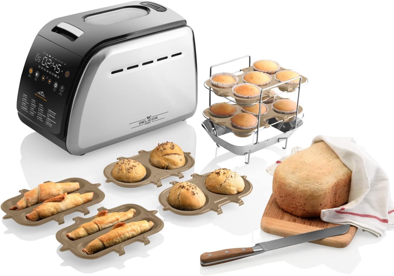 ETA Delicca II Max Bread Maker Up to 1.5 kg Bread Weight, 2 Dough Hooks, Fully Automatic, 16 Programmes, 850 W, Bread Maker