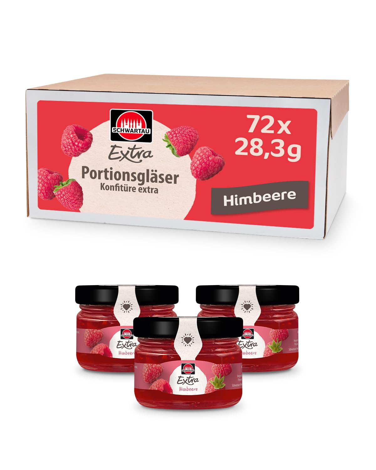 Schwartau Extra Raspberry, Jam Portion Jars, 72 x 28.3 g