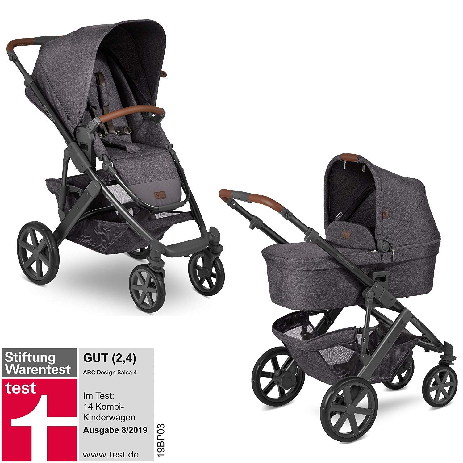 ABC Design Salsa 4 Pushchair - Combination Pram for Newborns & Babies up to 22 kg - Includes Sports Seat & Carry Cot - Small Folding Size & Extra Light - Colour: Graphite Grey