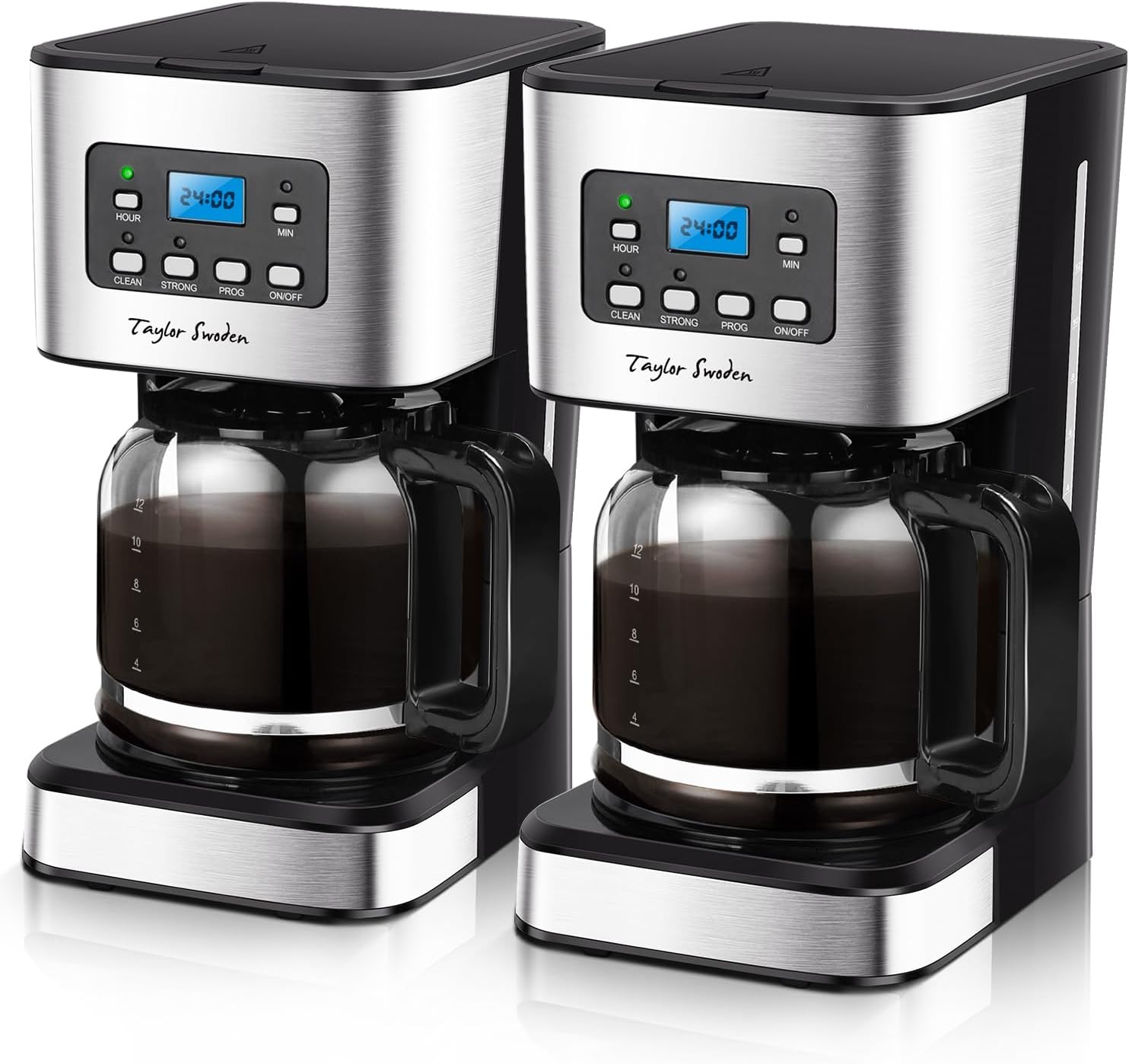 Taylor Swoden Darcy 950 W Coffee Machine with Timer, 1.5 L Filter Coffee Machine, 12 Cups, Automatic Shut-Off, Drip Stop, Reusable Filter and Heating Plate, BPA-Free, Black, Pack of 2