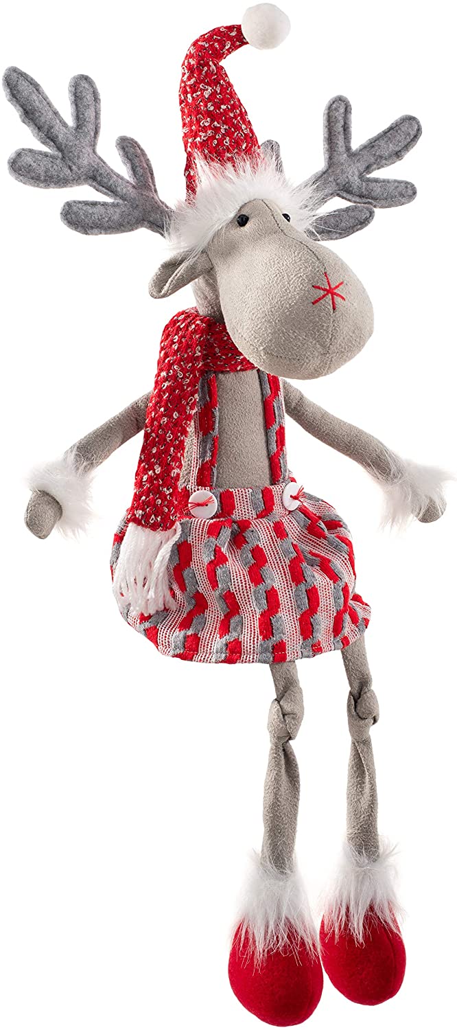 WeRChristmas 58 cm Sitting Moose with Soft Legs Decoration, Multi-Colour