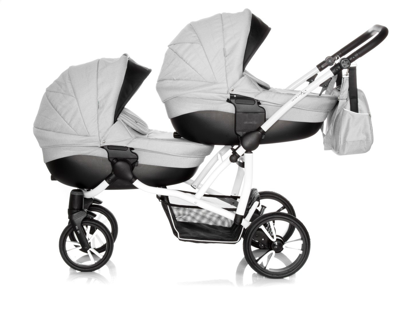 Bebetto Bebetto42 Twin Twin Pushchair & Sibling Pushchair Duo Pushchair Buggy System + Changing Bag + Rain Cover (2 in 1, 03. Light Grey-White)