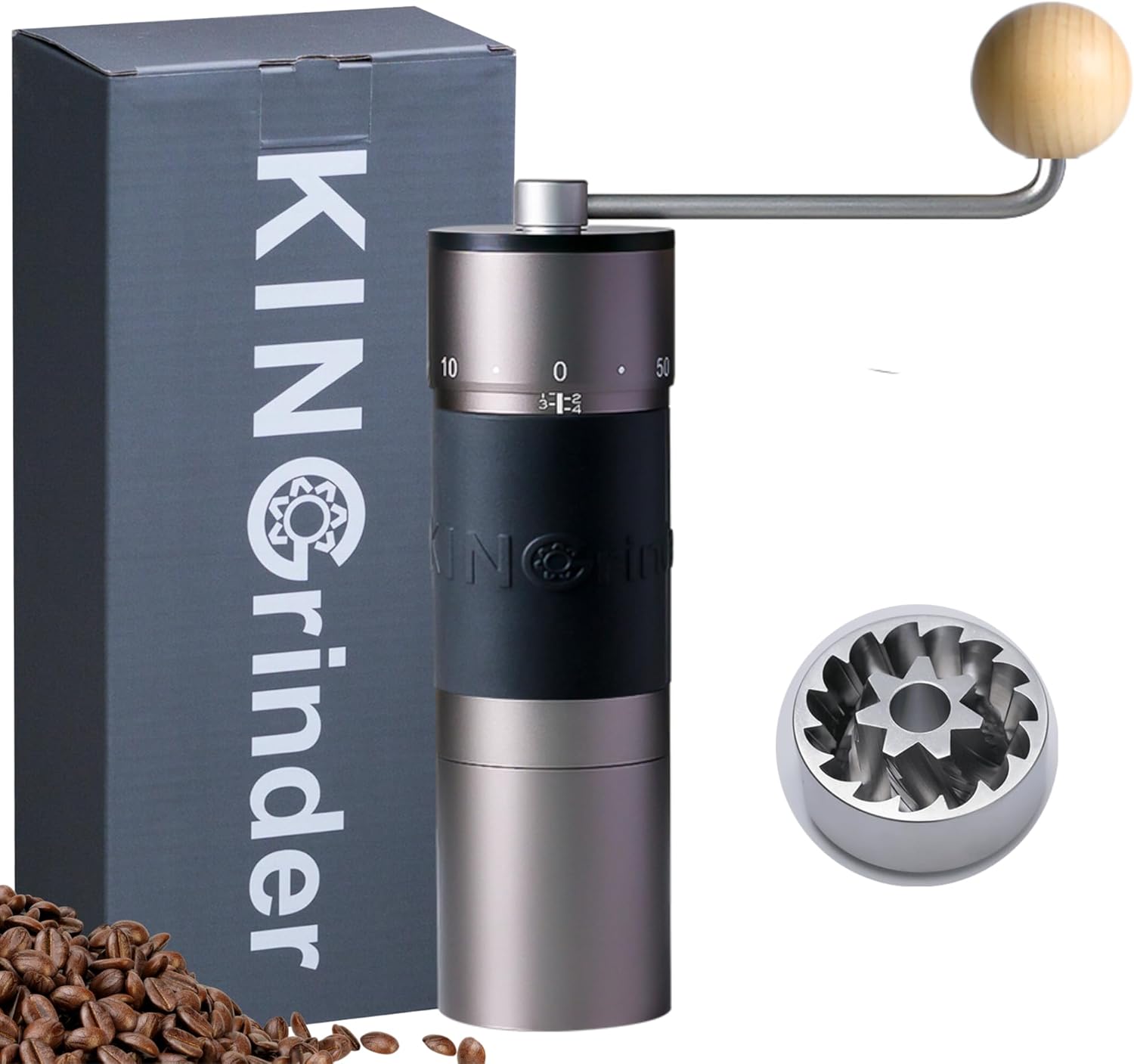 Iron Grey: KINGrinder K6 Manual Coffee Grinder with 200 Adjustable Grinding Levels for Aeropress, French Press, Drip, Espresso, 25-35 g Capacity