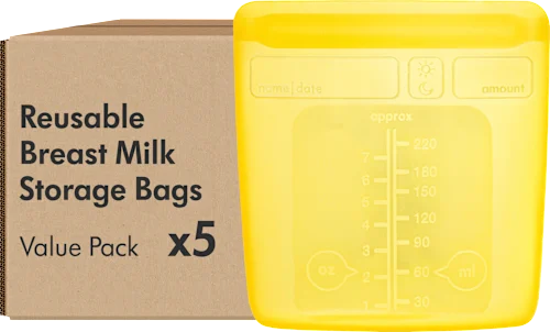 Reusable silicone breast milk storage bags, 5 pieces