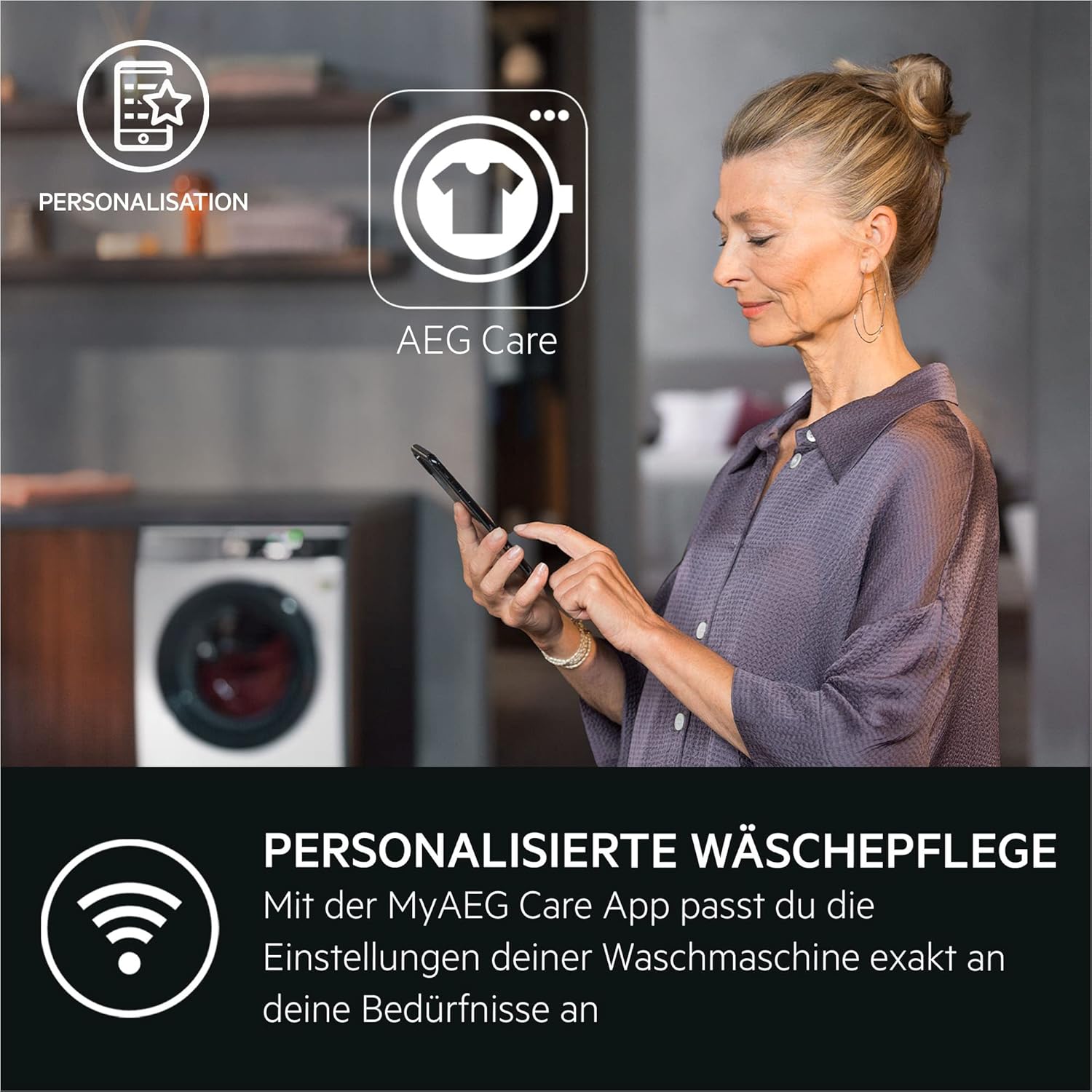 AEG WiFi Washing Machine, Series 8000 with PowerCare Fiber Protection, Universal Drawer ProSteam - Refresher Function, 9.0 kg, Quiet, Refill Function, 1400 rpm, LR8E75490