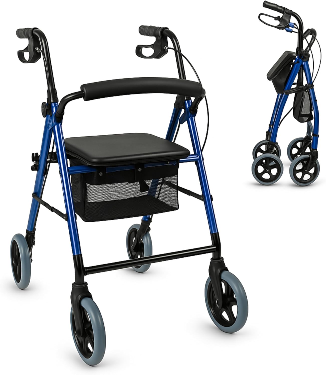 Mobiclinic Rollator Walker for Elderly | Model Hércules | 4 Wheeled Rollator with Brakes | Basket | Ergonomic Brakes and Padded Back | Innovative and Modern Design | Maximum User Weight 100 kg