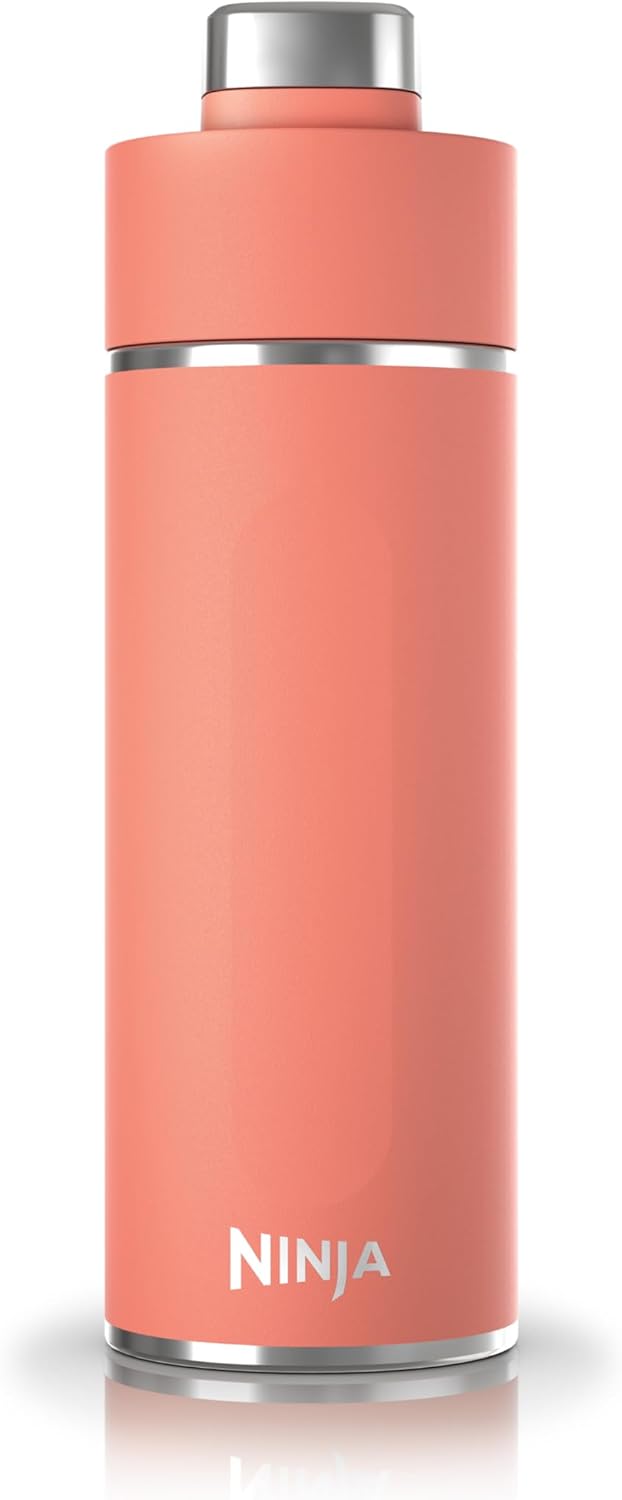 Ninja Thirsti DW1801EUUKPE Water Bottle, Thermal Mug to Go, 530 ml, Leak-proof Lid for Carbonated, Hot & Cold Drinks, Triple Insulated Travel Mug, Stainless Steel Bottle, Coral