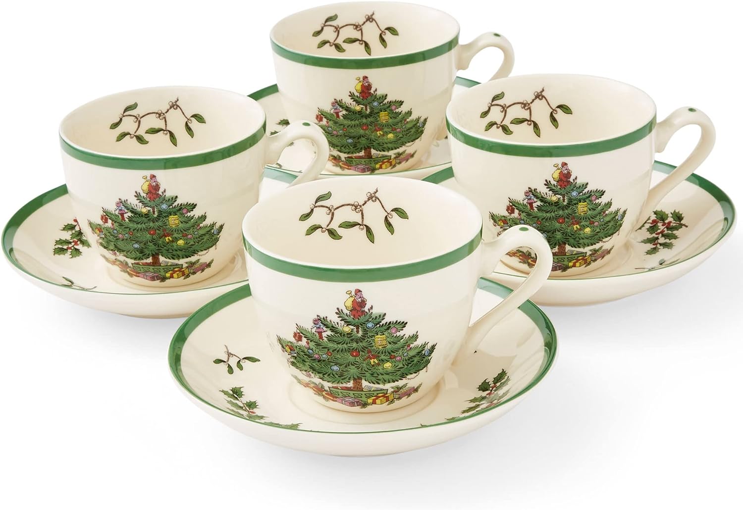 Portmeirion Spode Christmas Tree Tea Cup and Saucer, Set of 4 (Multi-Colour)