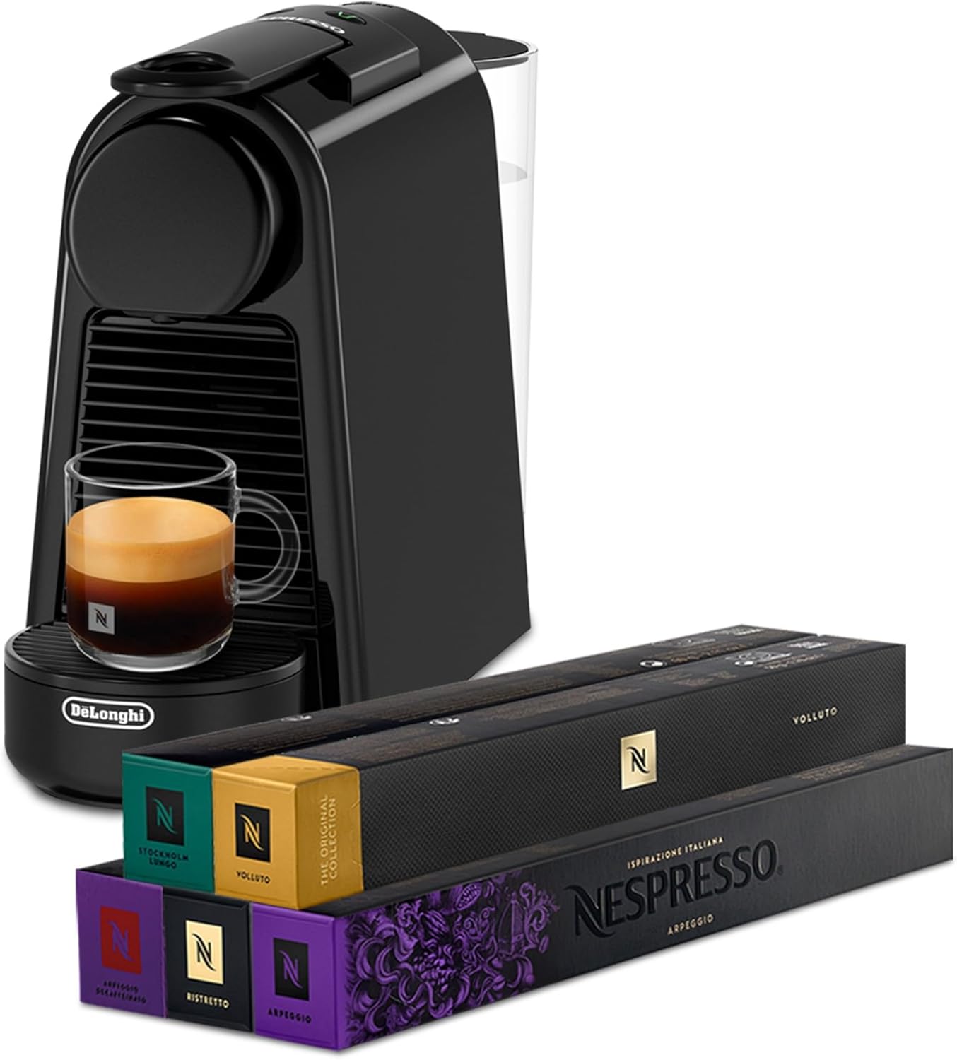 Nespresso De\'Longhi Essenza Mini EN85.B Automatic Coffee Machine, Capsule Machine for One Cup, Compact Design, 19 Bar Pressure, 1150 W, Black Includes Welcome Set