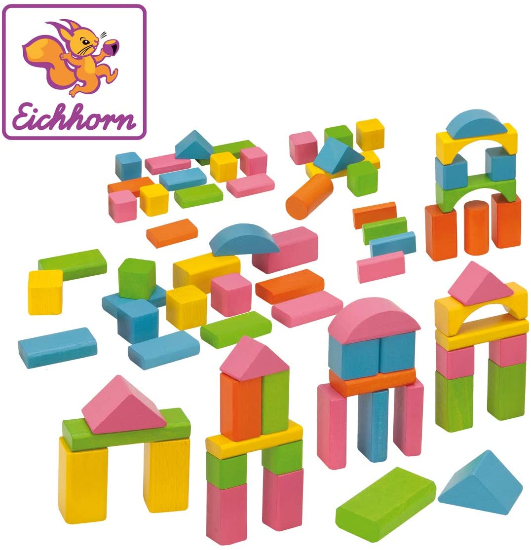 Eichhorn Colourful Wooden Building Blocks In One Shape, 25 Mm
