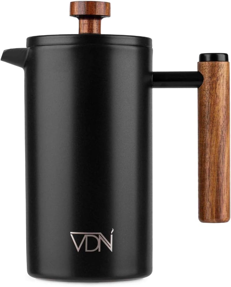 French Press Coffee Pot, 0.7 L, Fresh Coffee Machine, Double-Walled Insulation, Black VDN