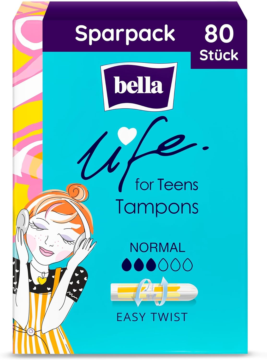 bella Tampons for Teens Normal in Pack of 5 (5 x 16 Pieces) | Dermatest: Excellent | Absorbent and Comfortable Tampons for the First Period | Easy to Open for Teenagers with Easy Twist