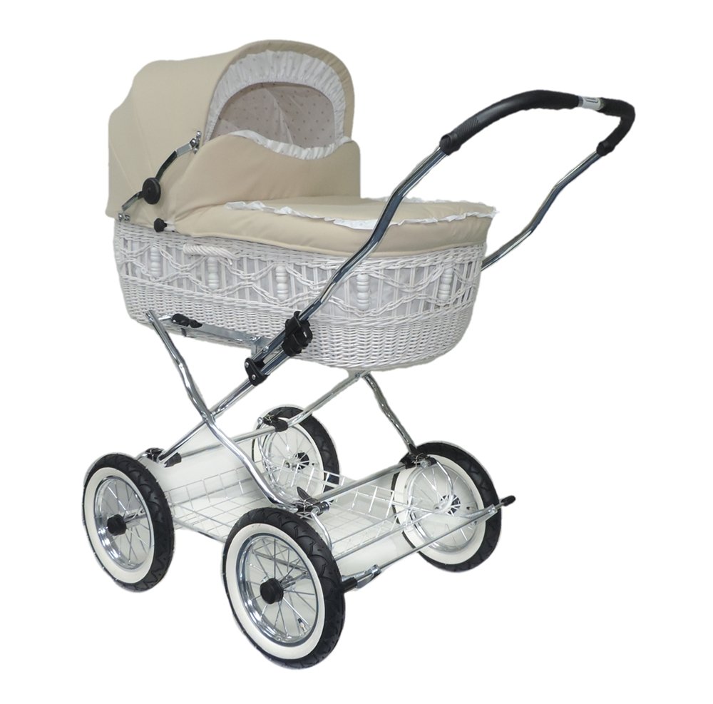 Eichhorn Wicker Pram Basket White Fabric Beige
