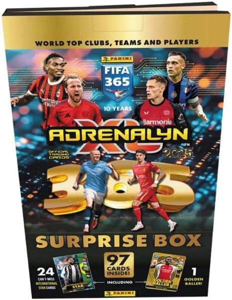 HEART FOR CARDS Adrenalyn XL 2025 Advent Calendar - 24 Packs, 24 International Star Cards, 1 Golden Baller | Trading Cards Anniversary Edition + Heartforcards® Shipping Protection