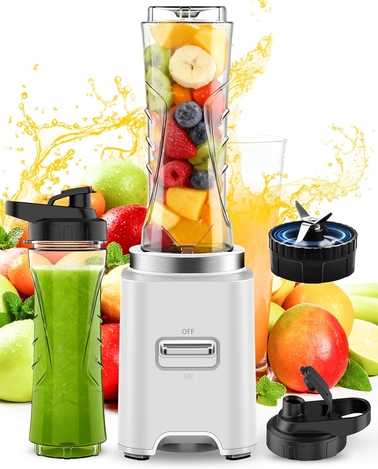 Mixer, Mini Smoothie Maker, 500 W Portable Stand Mixer, High Performance Mixer with 2 x 600 ml Bottles, BPA-Free Tritan, Blender with 4 Stainless Steel Blades, Suitable for Smoothies and
