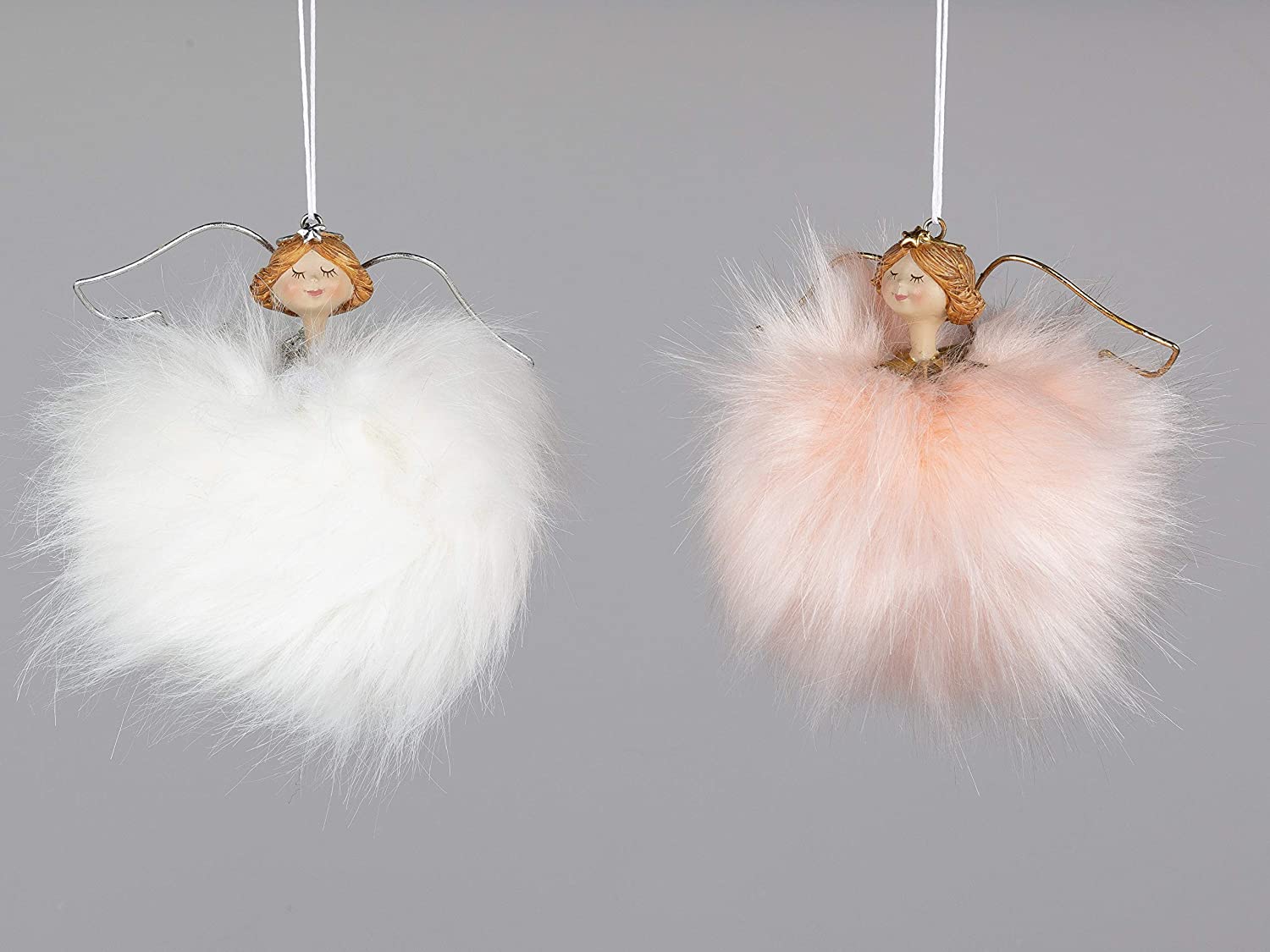 Formano Set Of 2 Decorative Angel With Fur Dress 14 Cm Angel Fur Ball Guard