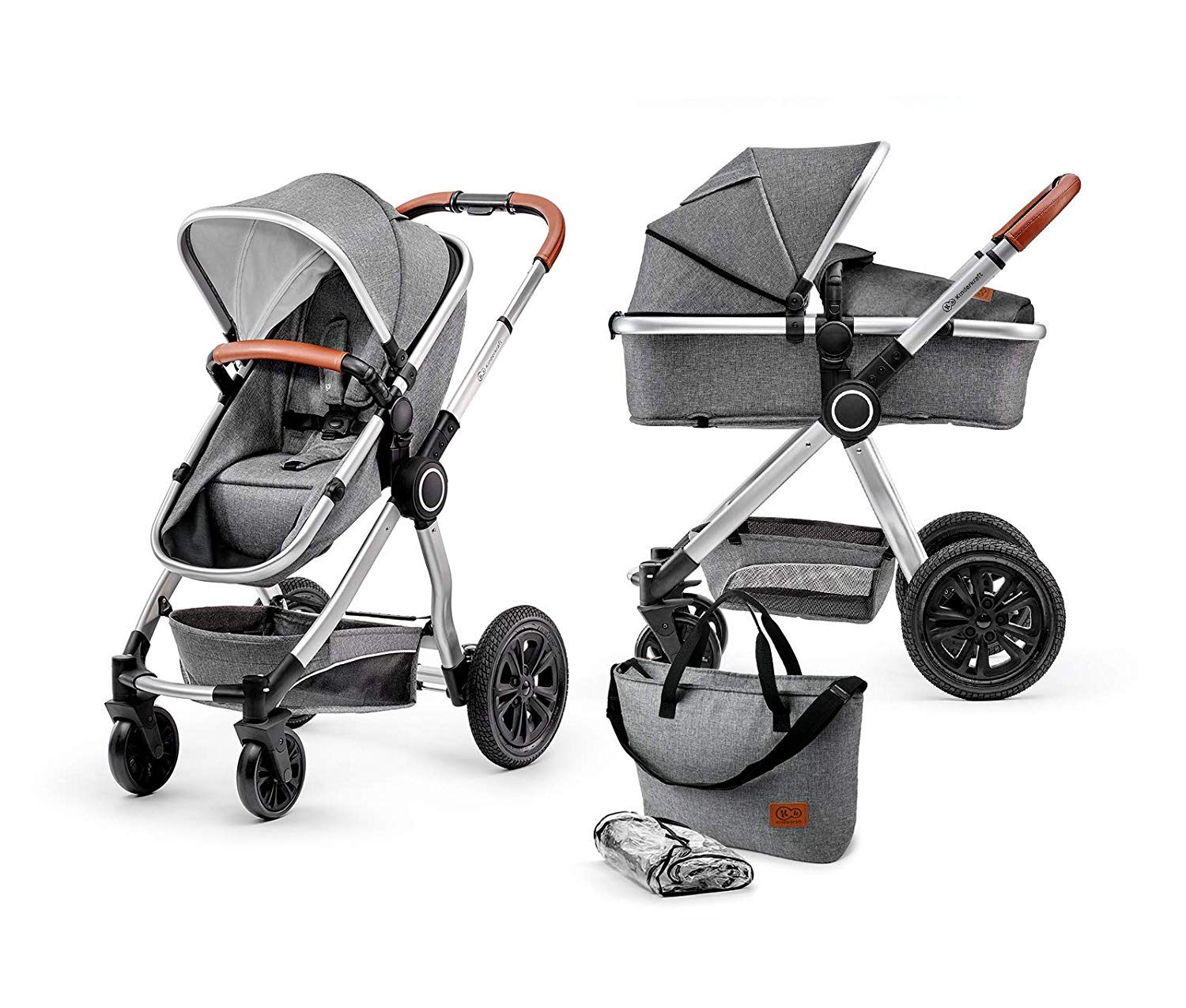 kk Kinderkraft Kinderkraft VEO Pram, Baby Combi Pram, 3-in-1 Pram Set, Sports Pushchair, Pram And Carrier In One, Two-Stage Suspension, Large Wheels, Pneumatic Tyres