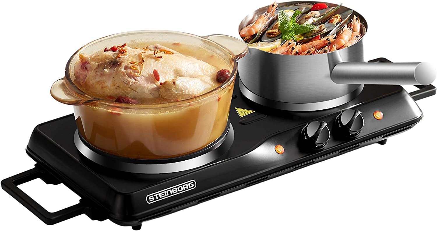 Steinborg Electric Double Hob 2,500 Watt Camping Stove Hob Camping 2 Control Lights Hob Overheating Protection
