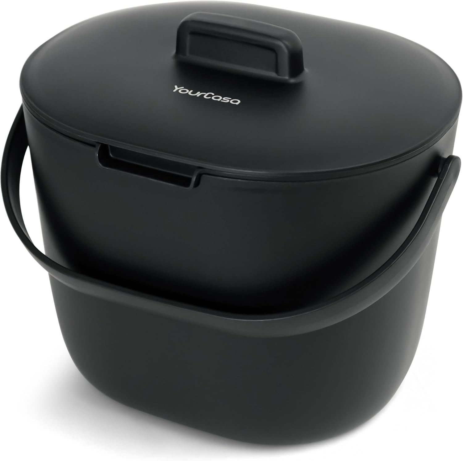 YourCasa Organic Kitchen Waste Bin, 6 L, Compost Bin for Everyday Organic Waste Container, Dishwasher Safe, Odour-Proof with Strainer and Ergonomic Handle, Organic Rubbish Bin, Small Composter,