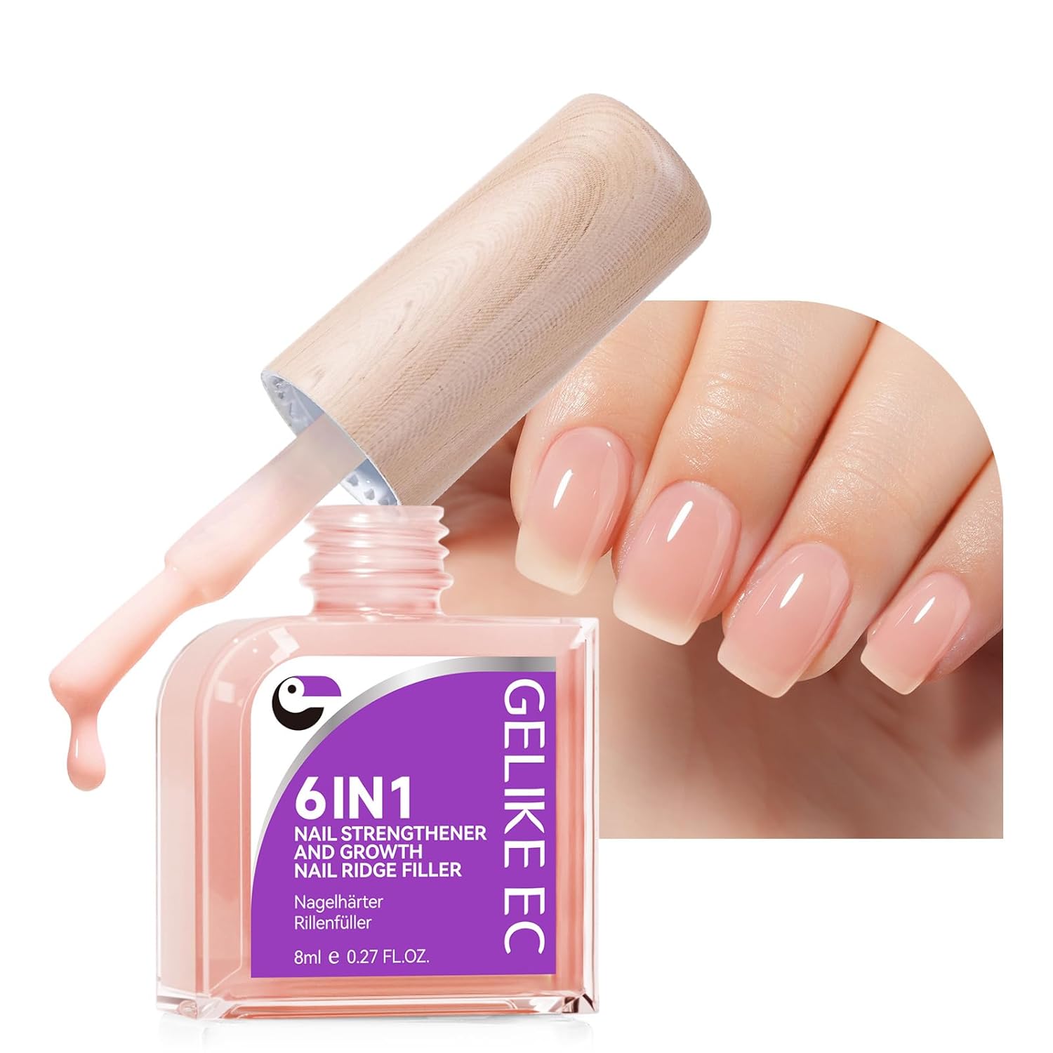 Gelike ec Nail Hardener Growth Nail Groove Filler: 6 in 1 Nude Pink Nail Strengthener Repair for Thin Damaged and Brittle Nails