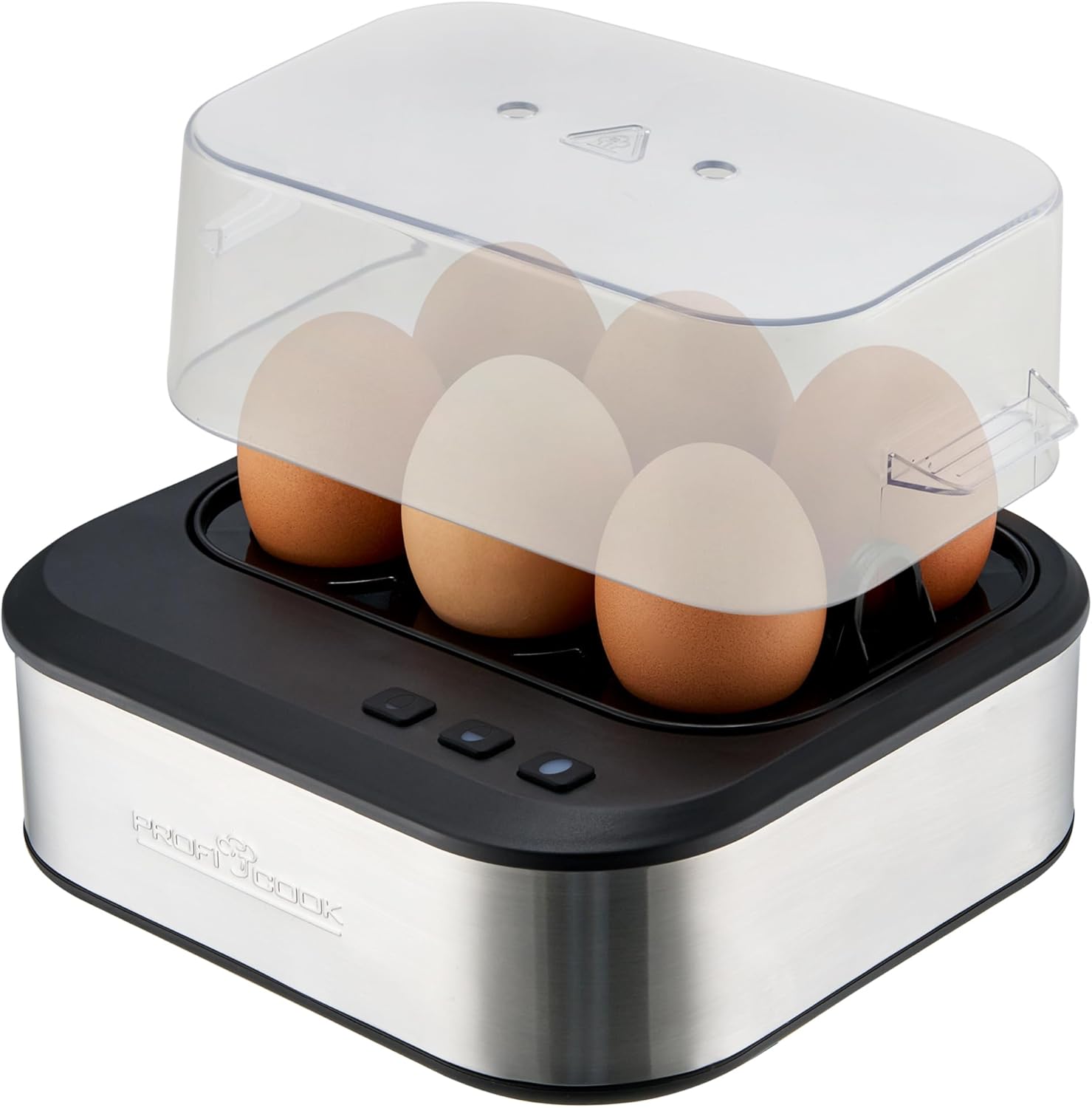 ProfiCook Talking Egg Cooker, Cooks All Three Levels - Soft/Medium/Hard, 6 Eggs, Suitable Result, Stainless Steel Egg Cooker with Hardness Adjustment, Egg Cooker, PC-EK 1276