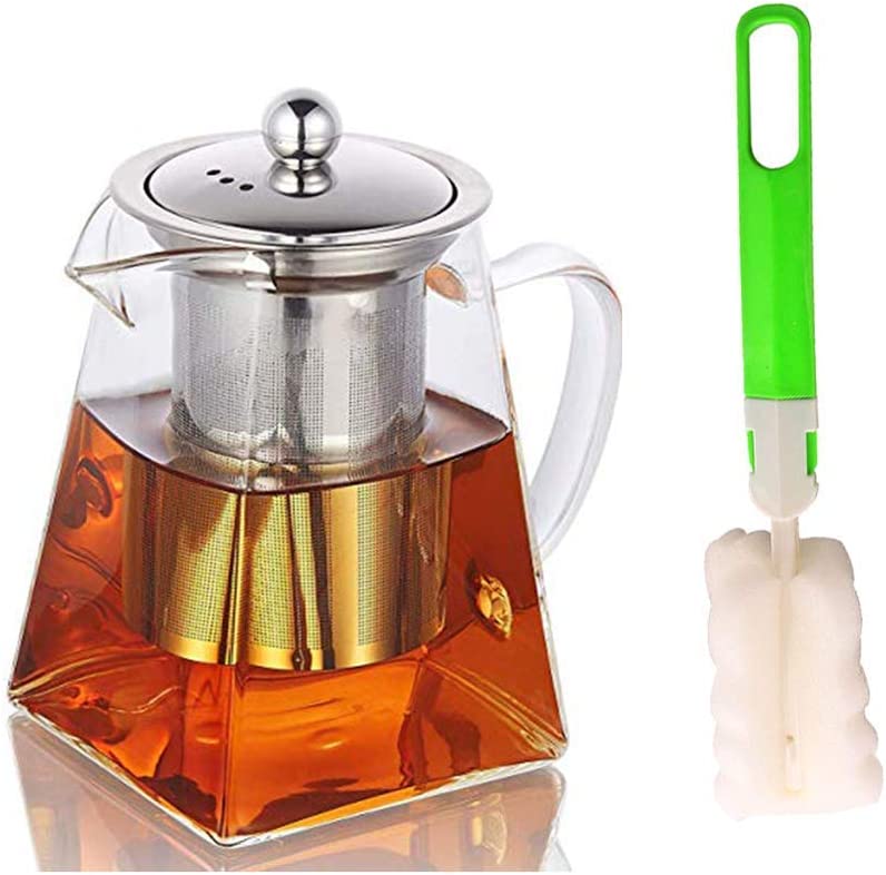 YISPIRIN Glass teapot with strainer insert, borosilicate glass tea service, teapot glass with strainer insert, teapot with tea strainer, clear teapot for loose tea and blooming, dishwasher safe