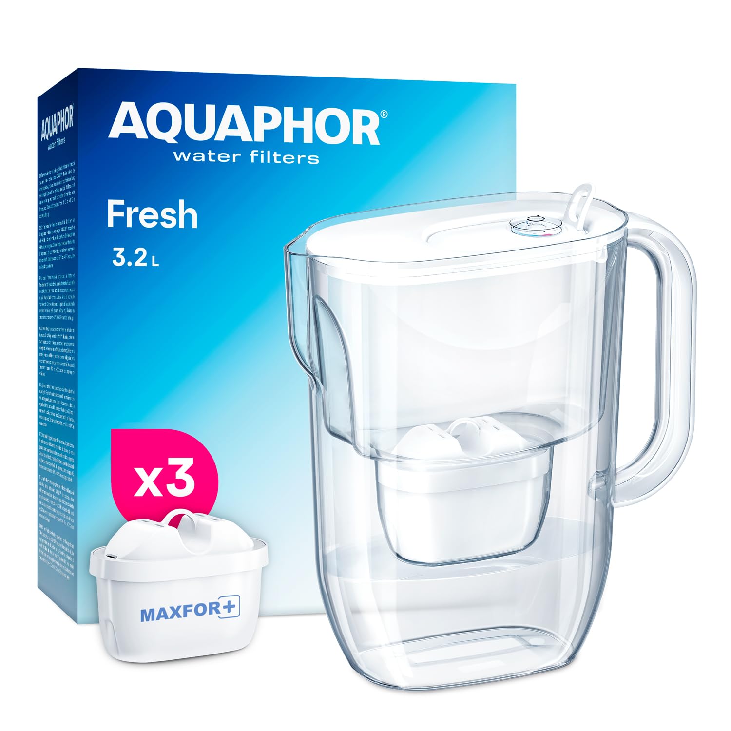 AQUAPHOR Fresh 3.2 L Water Filter Jug with 3 Maxfor+ Cartridges 200 L Fresh Design for Fresh Drinking Water White