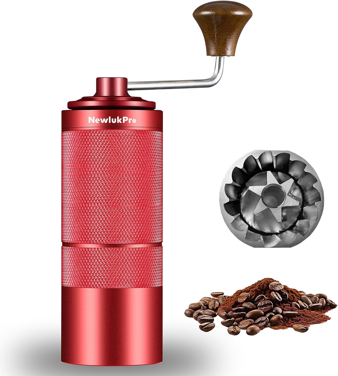 Manual Coffee Grinder, Mini Burr Coffee Bean Grinder, Stainless Steel Burr, Red