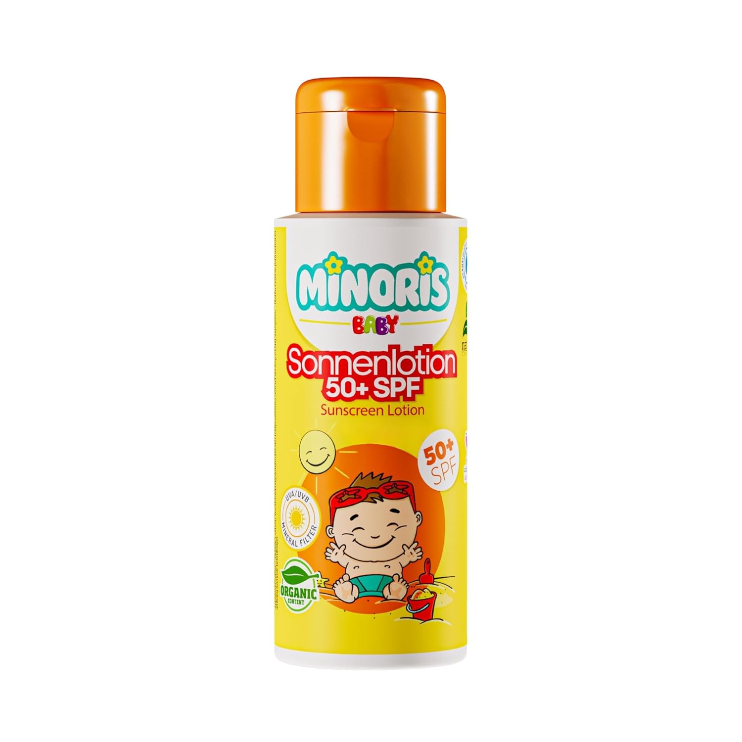 Minoris Baby Sun Cream SPF 50+ - Mineral Sun Protection Lotion with Zinc Oxide - Hypoallergenic, Vegan, Organic and No Whitening - 50 ml