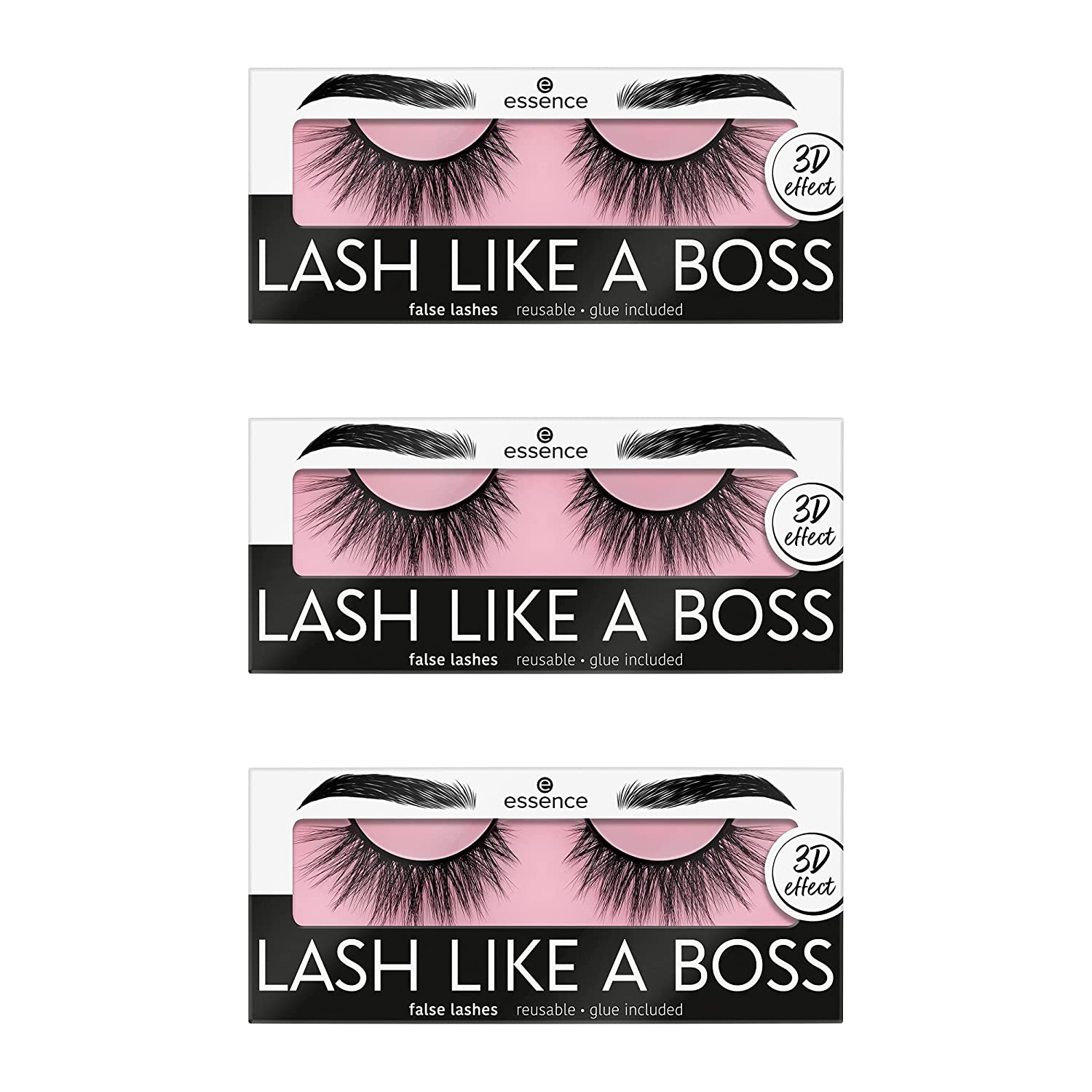 essence cosmetics essence Lash Like A Boss Fake Lashes No. 01 OMG Black Defining Lengthening Volumising Long Lasting Vegan Microplastic Particles Free Pack of 3 (3 x 1 Pair), ‎01