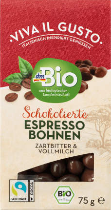 dmBio Chocolate, chocolate chocolate beans of tender bitters & whole milk, 75 g